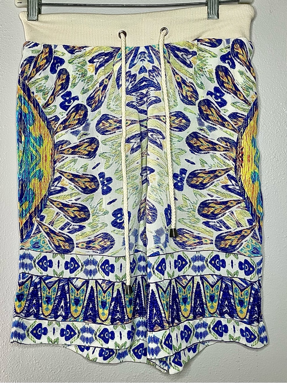 🌊Rococo Sand - Blue Rhinestone Base, Yellow & Green Swim Shorts Size XS-M